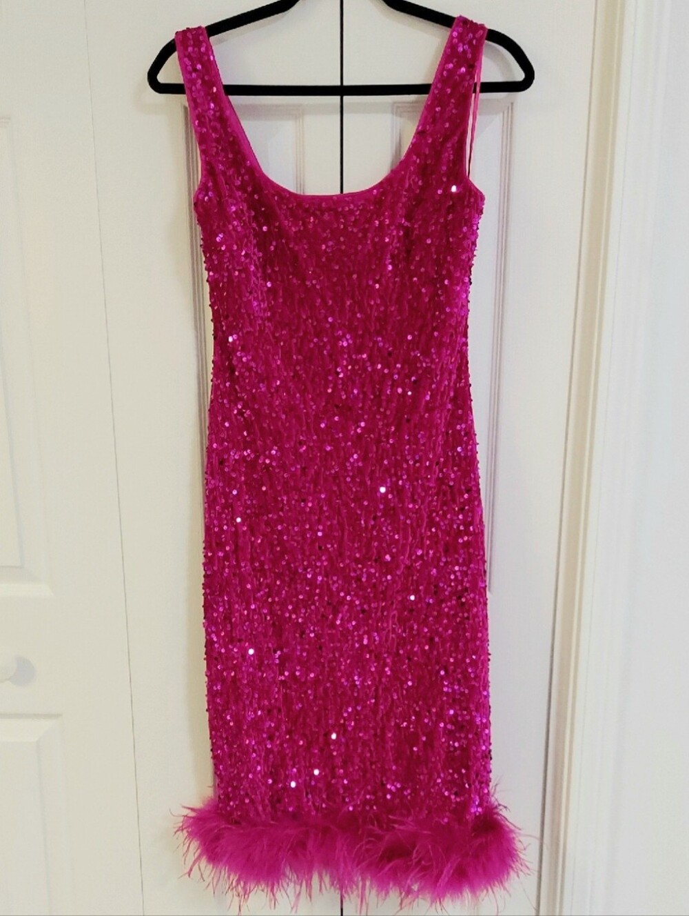 Fashion Nova Dress, New! Size XL, Magenta Pink, Sequins Feathers - Picture 3 of 10